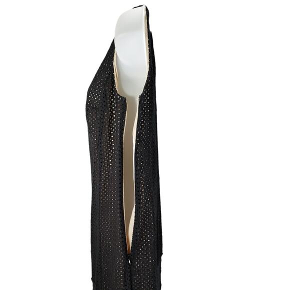 Loft Lace Mini Shift Dress 8P Women Black Tan Overlay Perforated Side Zip‎ - Picture 7 of 10